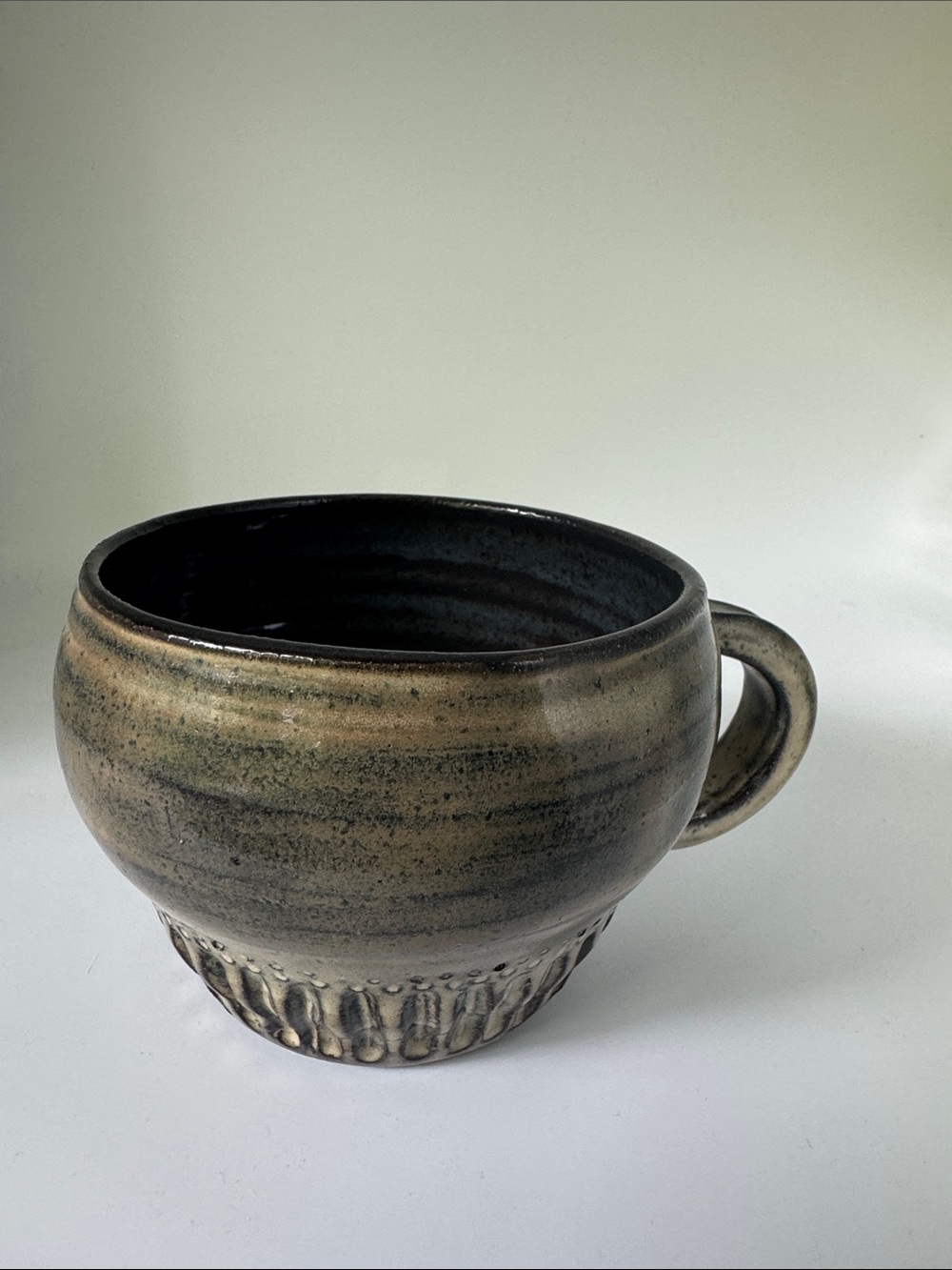 Handcrafted Ceramic Mug in dark chocolate brown clay blue tan